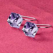 日韓風(fēng)格925銀方糖耳釘 超閃奧地利水晶耳墜 立方體造型耳飾女裝 淺紫色一對