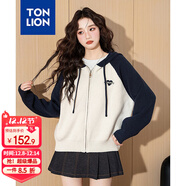 唐獅（TonLion）2025秋冬新款女毛衣連帽插肩袖繡花針織開(kāi)衫毛線(xiàn)衫外套