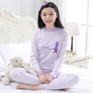 邦多拉女童秋衣秋褲純棉套裝秋冬女大童打底內衣12-18歲女孩棉毛衫睡衣 高領(lǐng)-淺紫兔 M【建議155-160CM】