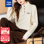 唐獅（TonLion）2025秋季女精致絞花半開(kāi)襟半高領(lǐng)套頭毛衣簡(jiǎn)約百搭韓版時(shí)尚