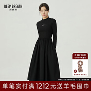 深呼吸DEEP BREATH女裝簡(jiǎn)約純色煙管領(lǐng)高腰A字長(cháng)袖連衣裙A500292 黑 L (4碼)