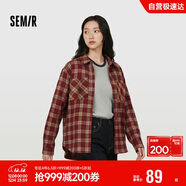 森馬（Semir）長(cháng)袖襯衫女春季中長(cháng)款oversize翻領(lǐng)落肩格紋女生襯衣101125105007