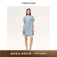 VGRASS維格娜絲25年夏季新款歐根紗鑲拼層次蕾絲連衣裙VSL2Q2787A 空氣藍色 M