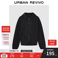 UR2025冬季新款男裝休閑做舊連帽系帶拉鏈牛仔外套UUY850028 黑色 M