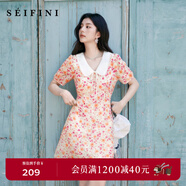 詩(shī)凡黎（'SEIFINI）【灼灼桃花】詩(shī)凡黎粉色碎花軟感荷葉邊吊帶裙娃娃領(lǐng)海邊度假裙女 粉色娃娃領(lǐng) S 155/80A