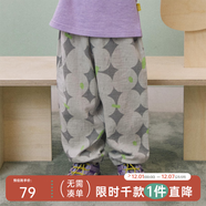 papa爬爬夏季新品兒童褲子印花防蚊褲男女寶寶雙層縐布長(cháng)褲透氣寬松 淺灰色 130 cm