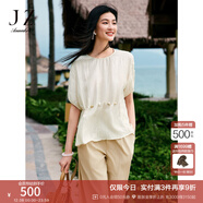 玖姿·安娜蔻法式度假風(fēng)肌理感寬松落肩短袖上衣女2025夏季新款 杏色 XL