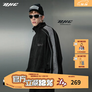 BJHG不計后果秋環(huán)保麂皮絨夾克男潮牌反光條撞色拼接休閑寬松運動(dòng)外套 黑色（尺碼偏大，建議拍小一碼） M