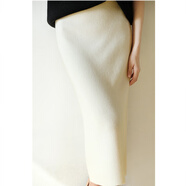 午堇加長(cháng)加厚開(kāi)叉束步羊毛半身裙長(cháng)過(guò)膝包臀裙針織一步裙歐洲站 乳白色 XL