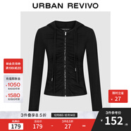 UR2025秋季新款女潮流木耳邊褶皺連帽修身短款外套UWJ150099 正黑 S