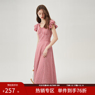 范思藍恩紅白格子約會(huì )連衣裙女2024夏季新款遮肉飛飛袖裙子12344 紅白格 M