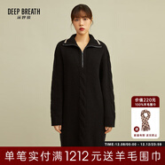 深呼吸DEEP BREATH女裝拼色翻領(lǐng)中長(cháng)款純羊毛粗棒針織連衣裙A500172 黑 L (4碼)