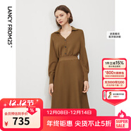 朗姿羊毛冬季新款法式氣質(zhì)曠野美拉德顯瘦長(cháng)袖polo領(lǐng)連衣裙長(cháng)裙 駝色 S