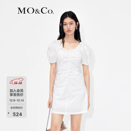MO&Co.度假風(fēng)捏褶收腰泡泡袖V領(lǐng)連衣裙氣質(zhì)小眾高端裙子女摩安珂 本白色-第2批 M 165