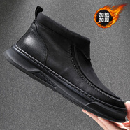 SERENE高檔品牌休閑男鞋2025新款冬季加厚頭層牛皮高幫靴子加絨保暖棉鞋 黑色 加絨保暖棉鞋 40 【等于運動(dòng)鞋41碼】