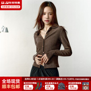 馬登女裝 肌理紋短款針織衫外套不規則修身上衣bm內搭長(cháng)袖打底衫女 淺咖 M