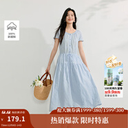 茵曼法式純棉刺繡連衣裙2025夏季女裝新品浪漫花邊裙子 淺水藍 L