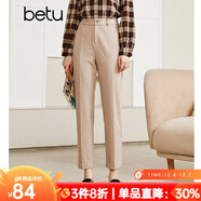 betu百圖女裝氣質(zhì)通勤款中高腰彈力毛呢休閑煙管顯瘦直筒西褲2110T52 杏色 S