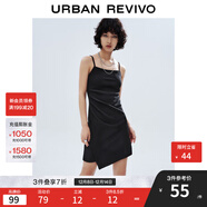 UR夏季新款女裝潮流不規則下擺收褶吊帶連衣裙UWV740053 正黑 S