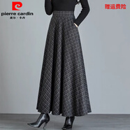 皮爾卡丹毛呢裙子女有口袋秋冬2025高腰新款民族半身裙大擺高腰中長(cháng)碎花裙 灰黑格子-有口袋【裙長(cháng)85厘米】 升級高品質(zhì) M 建議100-110斤 【裙長(cháng)85厘米】