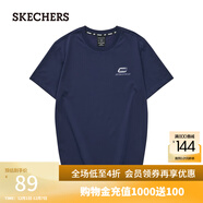斯凱奇（Skechers）T恤男女款短袖簡(jiǎn)約透氣百搭情侶運動(dòng)上衣 海軍藍/00DU L