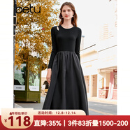 百圖betu女裝秋季新款連衣裙赫本風(fēng)針織裙子修身顯瘦長(cháng)裙2309T92 黑色 L