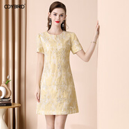歐迪鳥(niǎo)名媛小香風(fēng)連衣裙夏季2025新款今年流行氣質(zhì)釘珠遮肉顯瘦裙子 杏色 S