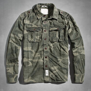 Abercrombie & Fitch美式春秋款商務(wù)帆布多口袋工裝純棉長(cháng)袖襯衫襯衣歐美風(fēng)格外套上衣 軍迷彩 XL