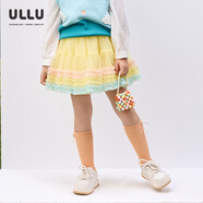 ullu優(yōu)露童裝女童短裙ULLU春新款俏皮甜美撞色木耳邊網(wǎng)紗蓬蓬裙短裙 黃色 90