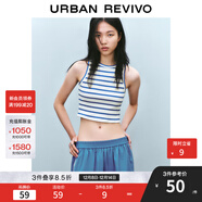 UR2025秋季新款女裝法式休閑撞色條紋修身圓領(lǐng)背心UWB450015 藍色條紋 S