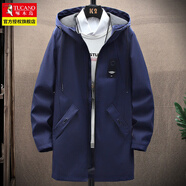 啄木鳥(niǎo)風(fēng)衣男外套中長(cháng)款冬季防風(fēng)加絨加厚上衣服休閑連帽工裝青少年男生 藏青色 【常規】 L