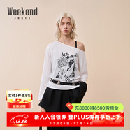 卓雅周末（JORYA weekend）25秋新復古露肩圓領(lǐng)巴黎鐵塔法式印花長(cháng)袖寬松女T恤4T04C 白色 S