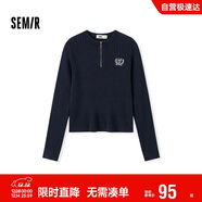 森馬（Semir）毛衣女冬季短款半開(kāi)襟刺繡修身套頭衫女生風(fēng)顯瘦上衣107724107001