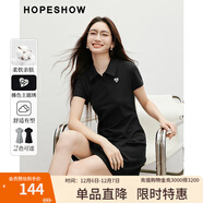 紅袖POLO領(lǐng)連衣裙2025夏季新款女裝字母刺繡收腰顯瘦正肩黑色休閑短裙 黑050 L