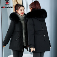 AEMAPE羽絨棉服女2025冬季新款韓版寬松顯瘦毛領(lǐng)棉衣外套連帽棉襖上衣潮 顯瘦黑色-2113#  L _建議110-125斤
