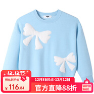 安奈兒（Annil）童裝女童毛衣針織衫冬保暖彈力可愛(ài)甜美印花蝴蝶結長(cháng)袖 冰水藍 110