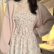 素優(yōu)米（SUYOUMI）兩件套裝韓版時(shí)尚小清新吊帶碎花連衣裙子女學(xué)生+慵懶風(fēng)針織外套 單件碎花吊帶裙【關(guān)注店鋪配小禮 S