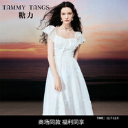 糖力【商場(chǎng)同款】法式少女長(cháng)裙夏新款小飛袖繡花連衣裙女 白色 M