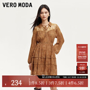 VEROMODA連衣裙秋季新款翻領(lǐng)長(cháng)袖蕾絲拼接波西米亞風(fēng)3361027 心科棕色 170/88A/L