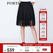 PORTS寶姿 新品商場(chǎng)同款 夏季新品女裝優(yōu)雅蕾絲木耳邊半身裙 黑色 M (6)
