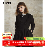 AIVEI欣賀艾薇2024冬季甜美少女學(xué)院長(cháng)袖上衣背心裙套裝R760403A 黑色 S