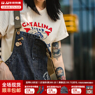 馬登女裝 美式復古重磅連體工裝褲休閑直筒闊腿長(cháng)褲寬松牛仔背帶褲 牛仔藍 （版型偏大，建議拍小一碼） M