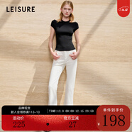 三彩2025夏季新款高腰喇叭褲牛仔褲開(kāi)叉微喇九分褲女 珍珠白 M 160/66A