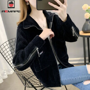 AEMAPE外套女士短款水貂絨上衣2025年秋冬新款時(shí)尚寬松百搭拉鏈針織開(kāi)衫 黑色 M 建議95-110斤