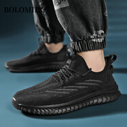 Bolomido高端奢侈品牌2025夏季新款運動(dòng)男鞋休閑網(wǎng)布透氣男士特大碼跑步鞋 黑灰內增高 35