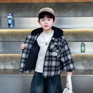 蓮悅鑫（LIANYUEXIN）兒童裝秋冬季夾棉呢子外套男童休閑格子大衣加厚2025新款寶寶衣服 黑色 均碼 90cm