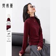 梵希蔓安可拉紅半高領(lǐng)設計感長(cháng)袖T恤女2025秋冬新款內搭打底上衣 M9335 安可拉紅 S