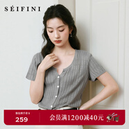 詩(shī)凡黎（‘S EIFINI）詩(shī)凡黎醋酸天絲鏤空針織衫2025夏新款百搭冰激凌薄款短袖上衣女 淺灰色 開(kāi)衫圓領(lǐng) M