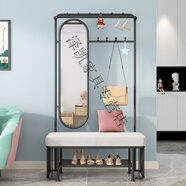 拾花韻鞋柜掛衣架一體北歐風(fēng)格多功能換鞋凳衣帽架 福州市落地鋼木結構 D款黑架子灰坐墊長(cháng)100cm+鏡子