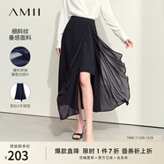 AMII女裝2025夏季優(yōu)雅通勤透視撞料拼雪紡半身裙女不規則搭片 黑色 S 155/64A